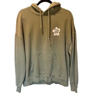 Women’s Olive Green Hooded Pullover Sweatshirt with Floral Accent
